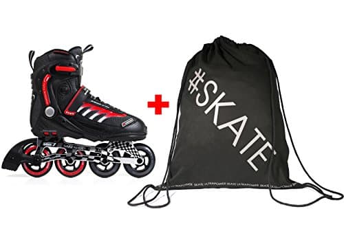 SET - SMJ® RX23 Inline Skates + ULTRAPOWER® Drawstring Backpack | Women | Men | ABEC7 | Aluminum Rail | Sizes 42-46, SMJ Größen:43, SMJ Farbe:Black/Red RX23