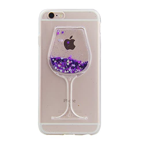 iPhone 7 Plus liquid Transparent Case,Crystal Clear Soft Flexible TPU Case with 3D Flowing Liquid Creative Bling Glitter Stars Red Wine Glass Design for iPhone 8 Plus with 5.5 inch,Cute Floating Sparkle Hearts Bling Glitter Shell Case Cover for Apple iPhone 7 Plus/8 Plus 5.5