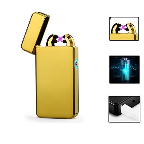 Electric Lighter,USB Lighter Gift Matal Body Double Electronic Arc Cigarette Lighter Outdaoor Windproof No Gas