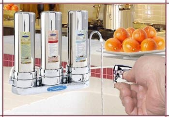 CRYSTAL QUEST Triple Stainless Steel Replaceable Ceramic Countertop Water Filter system. by Crystal Quest