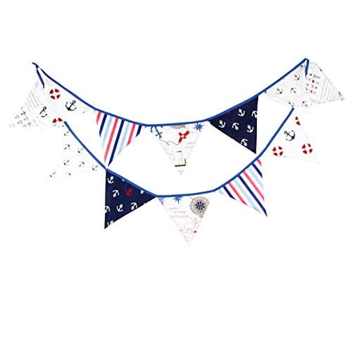 Pennant Flags String 3.2m/10.5ft 12pcs Anchor Blue and White Bunting Triangle Banner Vintage Garland Decoration