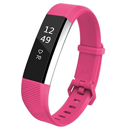 Deruitu Fitbit Alta HR Adjustable Accessory Bands,Replacement Soft Wristband for Fitbit Alta HR with Metal Clasp (Hot Pink, Small)