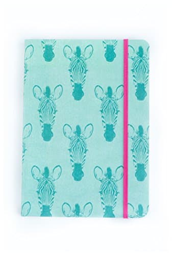 A5 Writer's Notebook. 192 ruled pages. Elastic closure. By Notebook Love. (Aqua Blue Zebra Heads)