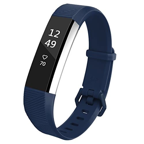 Deruitu Fitbit Alta HR Adjustable Accessory Bands,Replacement Soft Wristband for Fitbit Alta HR with Metal Clasp (Dark Blue, Small)