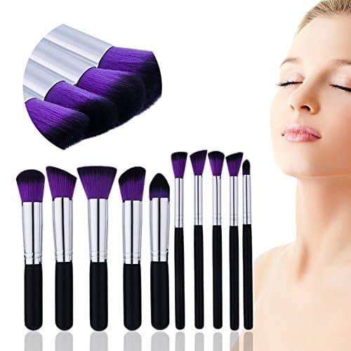 Make up Brush Set 10 pcs Premium Makeup Brushes Professional Foundation Blending Contour Eyeshadow Blush Lip Eye Face Cosmetic Beauty Brushes Tool Travel Set (Purple)