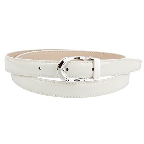 Anthoni Crown Leather Ladies Belt 0,8" Width White with Silver Metallic Buckle 34"-44"/1309l (38")
