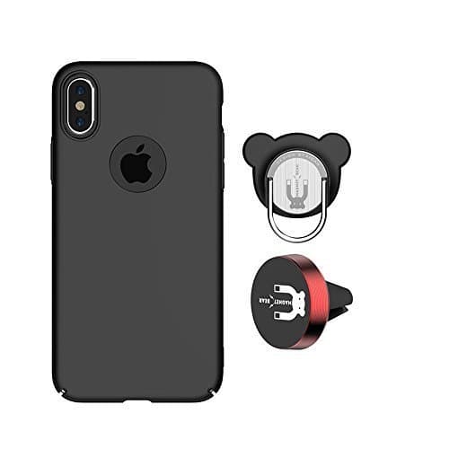 iphone X Ring Case with Kickst and Universal Magnetic Car Mount Plate,iphone X accessories (Black, iphoneX)