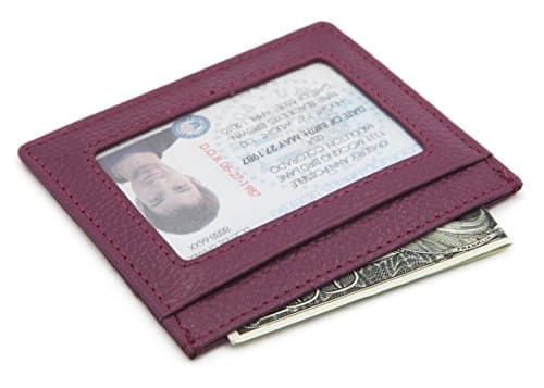 RFID Blocking Front Pocket Wallet - Genuine Leather Slim Card Holder Wallet - Purple