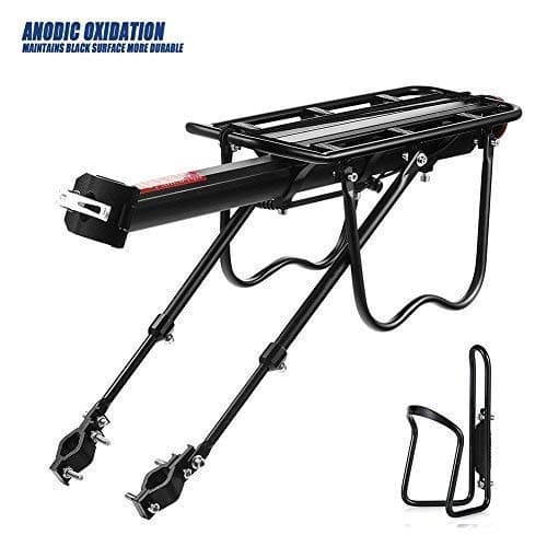 GreatRich Rear Bike Rack Bicycle Cargo Rack Quick Release Adjustable Alloy Bicycle Carrier 115 Lb Capacity Easy to Install Black (Black-1)