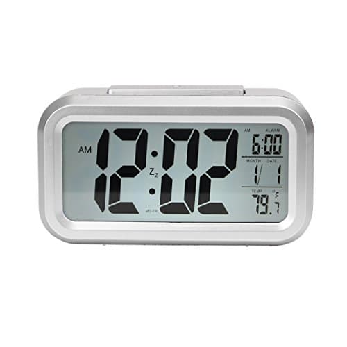 Oweisong Multi-function LCD Digital Alarm Clock With Temperature Calendar Snooze Silvery Color