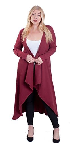 Hot Ginger Women's Plus Size Long Drape Front Open Cardigan (4X, Burgundy)