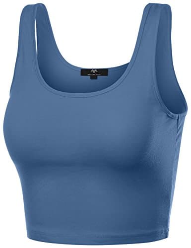 Meilleur Mode Scoop Neck Basic Tank Crop Tops Denim B Medium