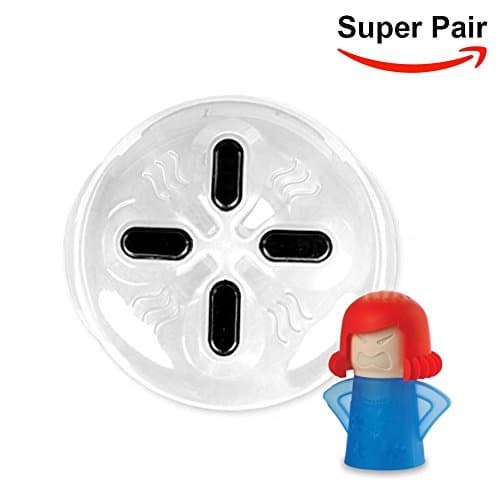 Magnetic Microwave Splatter Guard Plate Cover- Microwave Hover Anti-Sputtering Food Shield Lid w Steam Vents, Safe, Light, BPA Free (11.5 Inch)+ Angry Mom Microwave Cleaner (2 Pcs)