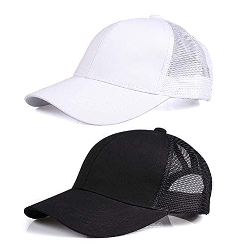 Lobeve 2 Pack of Ponytail Baseball Cap Hat Adjustable Mesh Trucker Ponytail Messy High Bun Hat