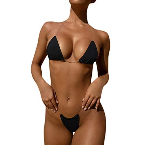 Mikilon Women's Thong Triangle Bikini Set Halter Side Tie Micro Swimsuit
