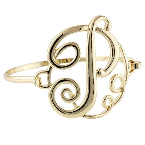 Goldtone Letter P Lavish Cursive Monogram Initial Statement Bangle Bracelet