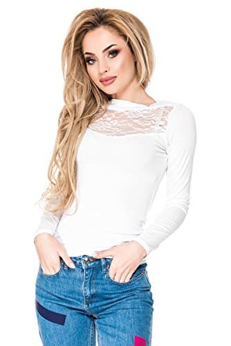 Issa Plus Turtleneck Lace Blouse Top (M, White)