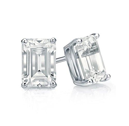 Emerald Cut Clear CZ Baguette Post Stud Solitaire Earrings w Jewelry BOX, 1.3 carat both Pascollato