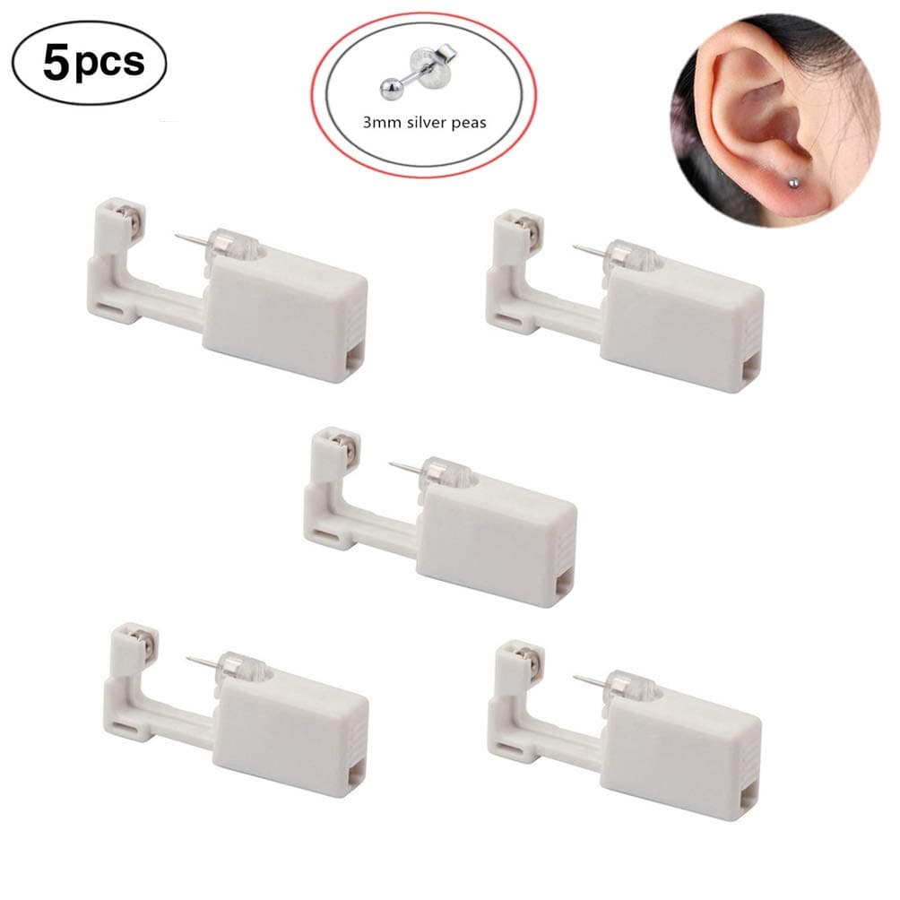 JINTOP Ear Piercing Gun,Disposable Safty Painless Earring Piercing Tool Kit 1/100 Ear Stud 5 Pcs (203 silver peas)