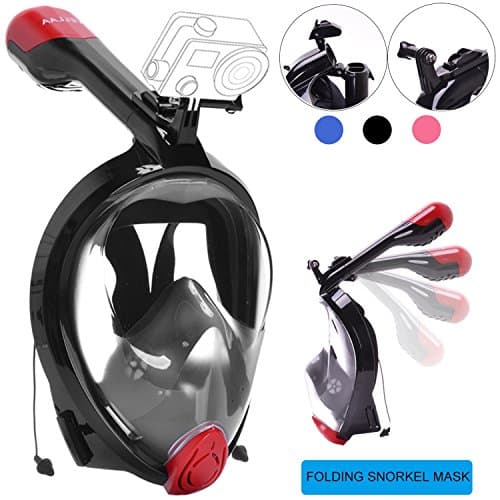 VELLAA Snorkel Mask Full Face, Seaview 180 Panoramic View Foldable Scuba Diving Mask Snorkeling Masks Easybreath,Gopro Compatible Anti-Fog Anti-Leak Design,Includes Earplugs For Adults Kids