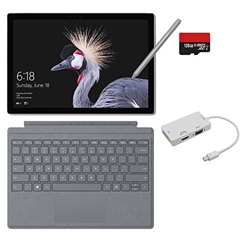 2017 New Surface Pro Bundle (5 Items): Core i5 8GB 256GB Tablet, Surface Pro Signature Type Cover Platinum, New Surface Pen Platinum, 128GB Micro SD Card, Mini DisplayPort to Adapter