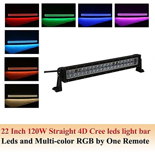 NKLighting 4D Cree Leds light bar 120w Straight assembled Multi color RGB halo ring by One Remote for boat driving car offroad SUV ATV+ 1x Free Master Turn on/off Swicth wireharness