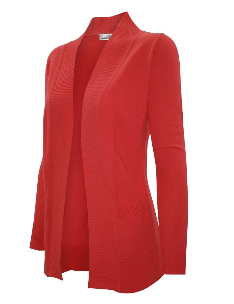 Cielo Women's Solid Basic Open Front Pockets Knit Sweater Cardigan
