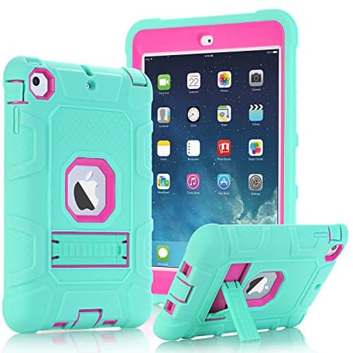 iPad Mini Case,LPro Hybrid Armor Defender Full Body Protective Case Cover with Build in Kickstand for Apple iPad Mini 1/2/3(Mint Green and Rose)