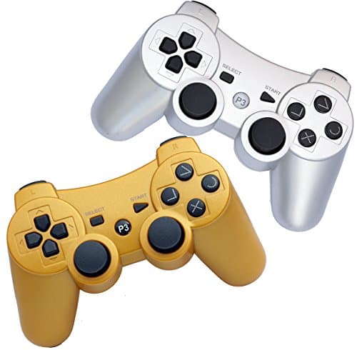 FSC Pack of 2 Mixed colors PS3 Wireless Remote Controller GamePad for use with PlayStation 3 (Golden/Silver)