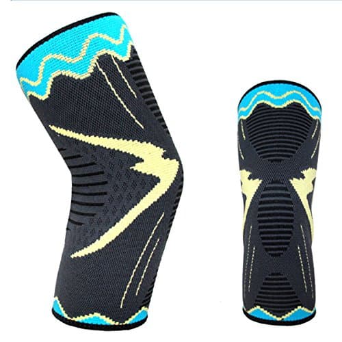 Ultra Flex Knee Braces (1pair) Compression Sleeves Support for Running Jogging Joint Pain Relief Arthritis & Injury Recovery Patella Protection Weightlifting Gym Both Men & Women L/Blue with Yellow M