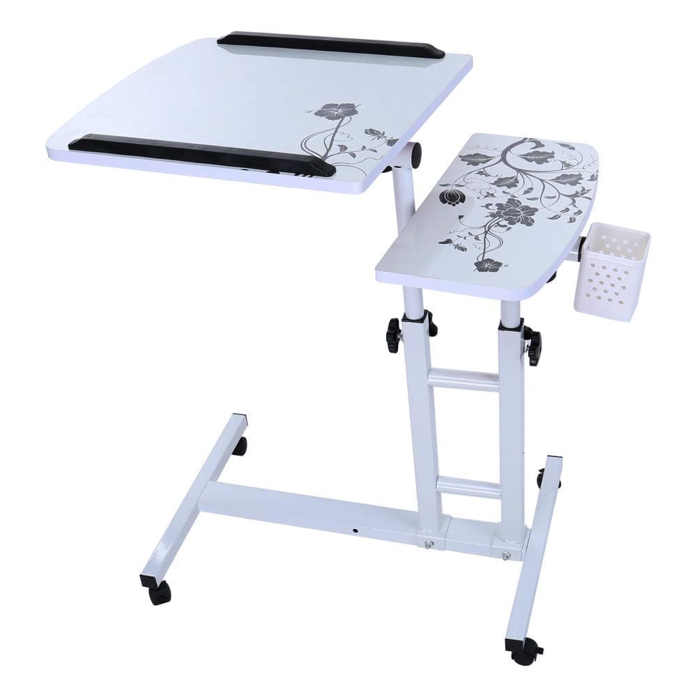 Transer Laptop Rolling Cart Standing Table Portable Height Adjustable Mobile Laptop Computer Stand Desk, US Stock (White)