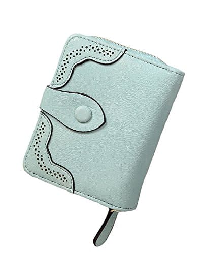 EIFFTER Women's RFID Blocking Bifold Multi Card Case Wallet Leather Zipper Card Holder Purse (Light Green)