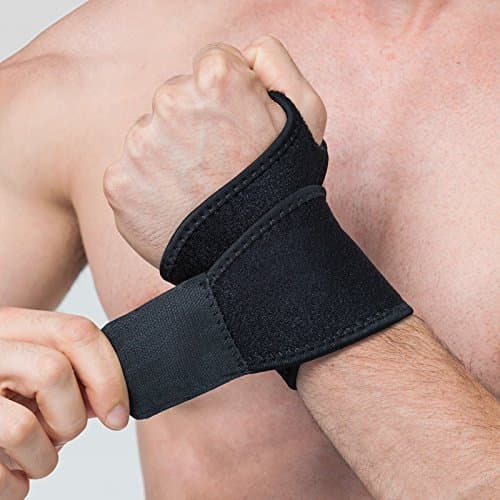 IronJocks Adjustable Wrist Brace Neoprene Wrap Support Reversible Thumb Loop Sports Stabilizer One Size Black (1Pc)
