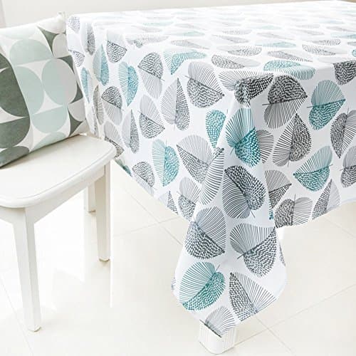 KindoBest Tablecloth Gray and Green leaves Pattern Rectangular Washable Oxford Plastic Fashion for Dinner/Picnic/Home Decoration Assorted Size (55×71 inch)