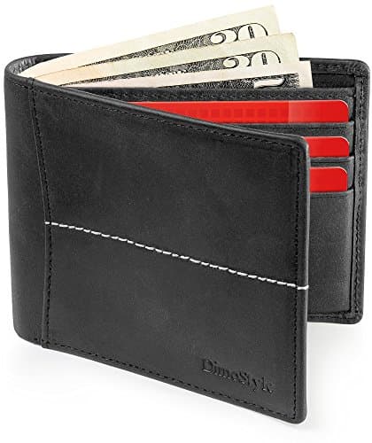 Dimostyle Slim Bifold Wallet for Men with ID Window from Geniune Leather RFID Blocking