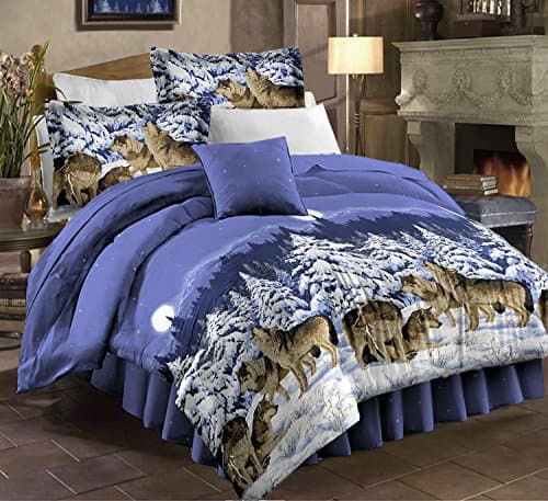Mountain Cabin Lodge Wolf Wolves King Comforter Set (8 Piece Bed In A Bag)+ BONUS HOMEMADE WAX MELT!