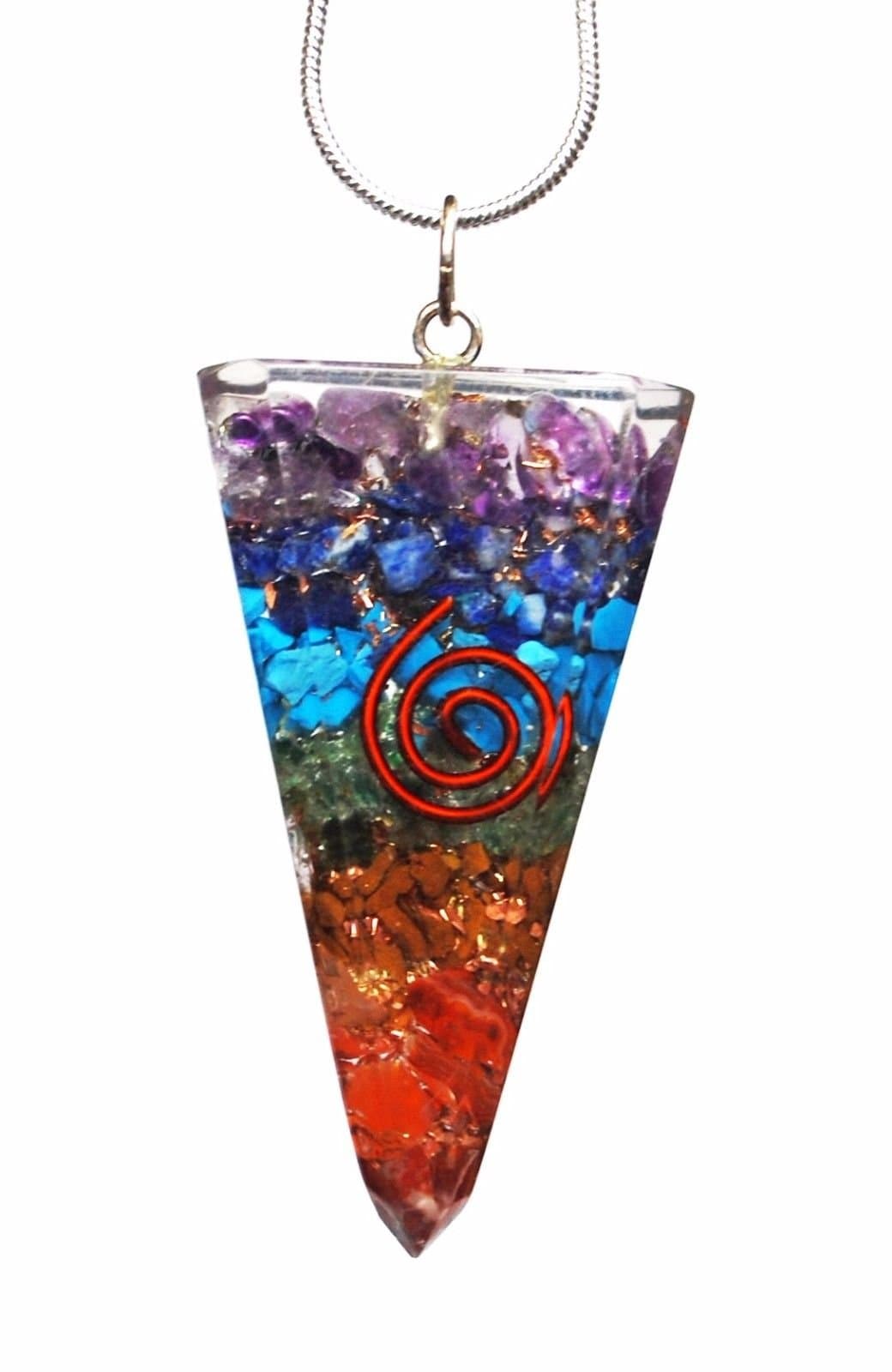 Reiki Energy Charged Chakra Orgone Crystal Triangular Pendant with Silver Chain (Beautifully Gift Wrapped)