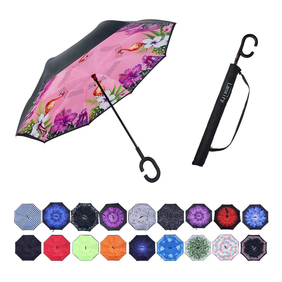 Umbrella,Large Double Layer Inverted Big C-Shaped Handle Reverse Long Umbrellas