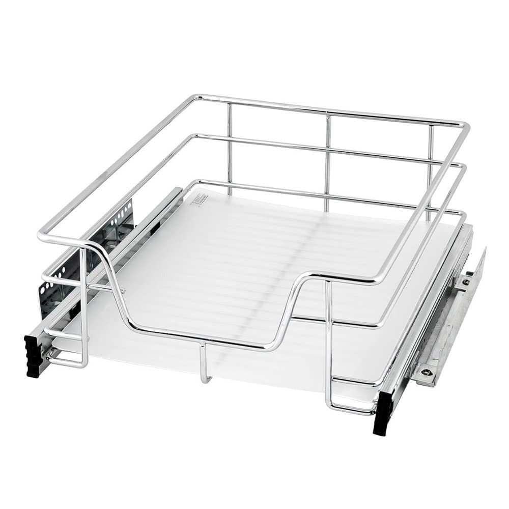 EvergoHome Roll Out Cabinet Organizer- Chrome Pull Out Cabinet Single Sliding Shelf -Suitable for 17 inches Wide Kitchen Cabinet (External) - Multiple Sizes