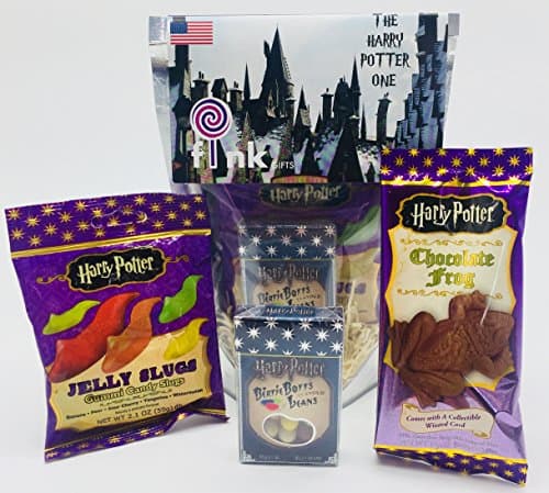 The Harry Potter One | Sweets Candy Gift Bag | Candy Hamper Sweet Selection Box Bundle Bag | Harry Potter Collection | fink gifts | CONTAINS: Bertie Bott's Every Flavour Beans | Jelly Slugs | Chocolate Frog + Collectible Wizard Card