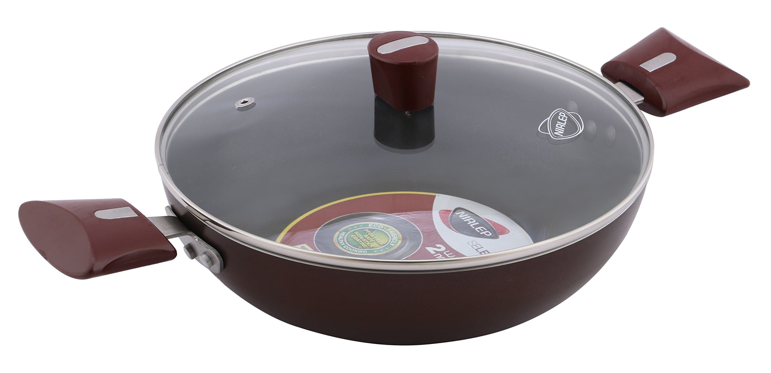Nirlep Selec+ Kadhai With Lid, 2 Litres, Maroon