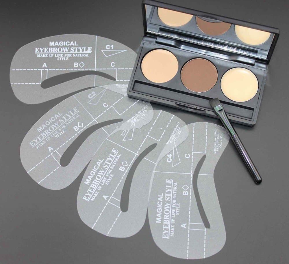 VALUE MAKERS 2015 Hot 3 Color Eyebrow Makeup Powder Eyebrows Shaping Powder Palette + 4 Stencils + Eyebrow Wax Makeup Kit Cosmetics Tools