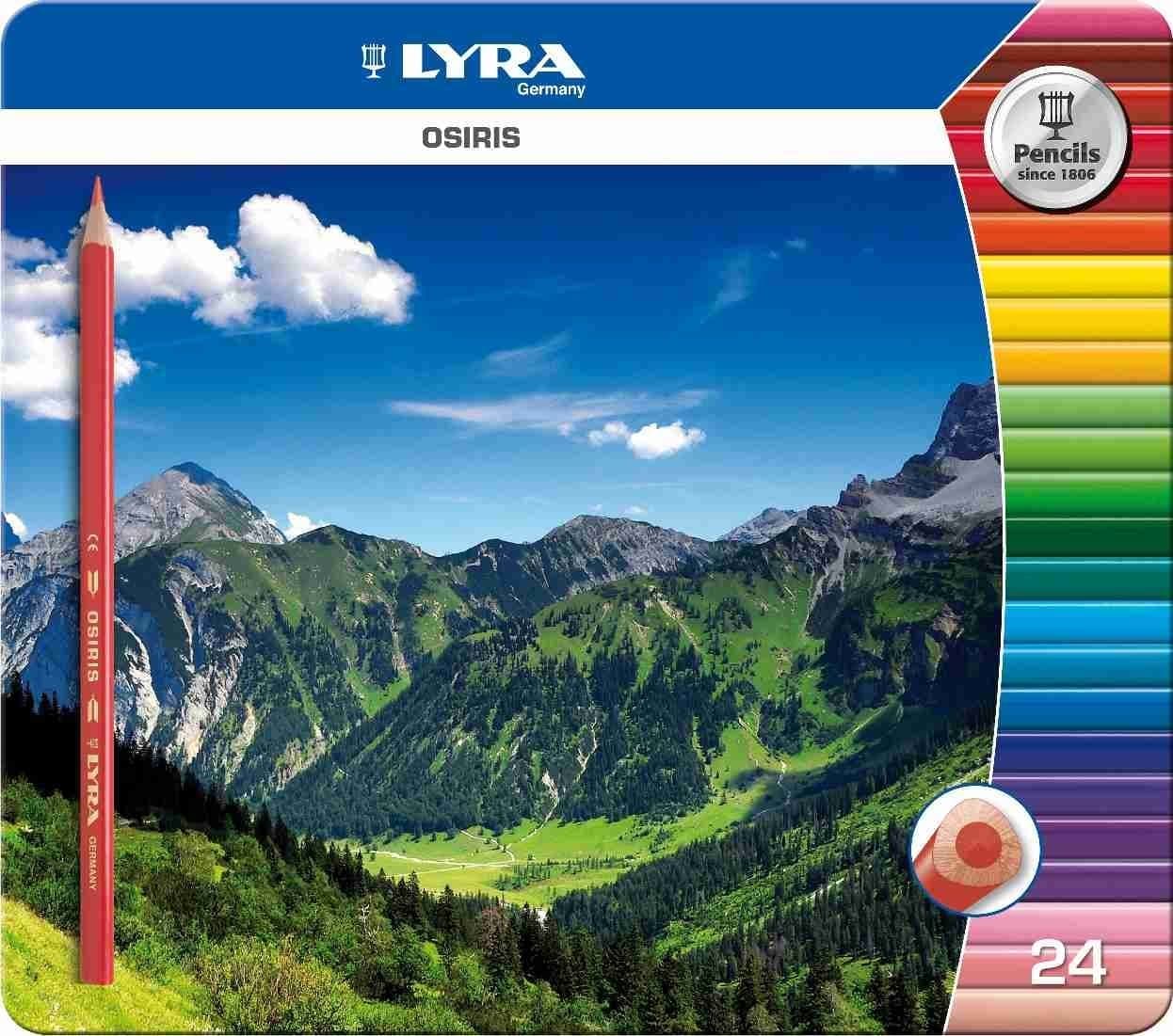 LYRA OSIRIS COLOURING PENCILS GIFT TIN - Triangular Shape, Anti-Break Leads - GIFT TIN of 24