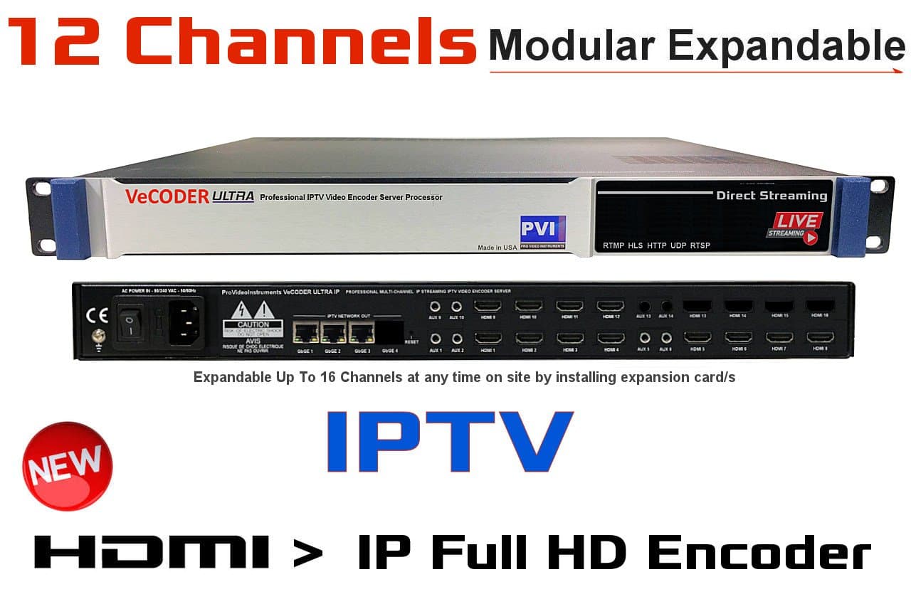 VeCODER HD12 - TWELVE CHANNELS H.264 Live HDMI Video Encoder, Full 1080p RTMP IPTV Encoder, Live Stream Broadcast on Smart-TVs, wifi, internet, youtube, rtmp, hls, http, udp, rtsp, Facebook Youtube
