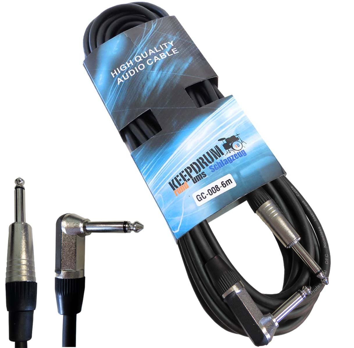 KEEPDRUM GC-008 6 m Guitar Cable, 6.3 mm Angled Jack/Straight Jack