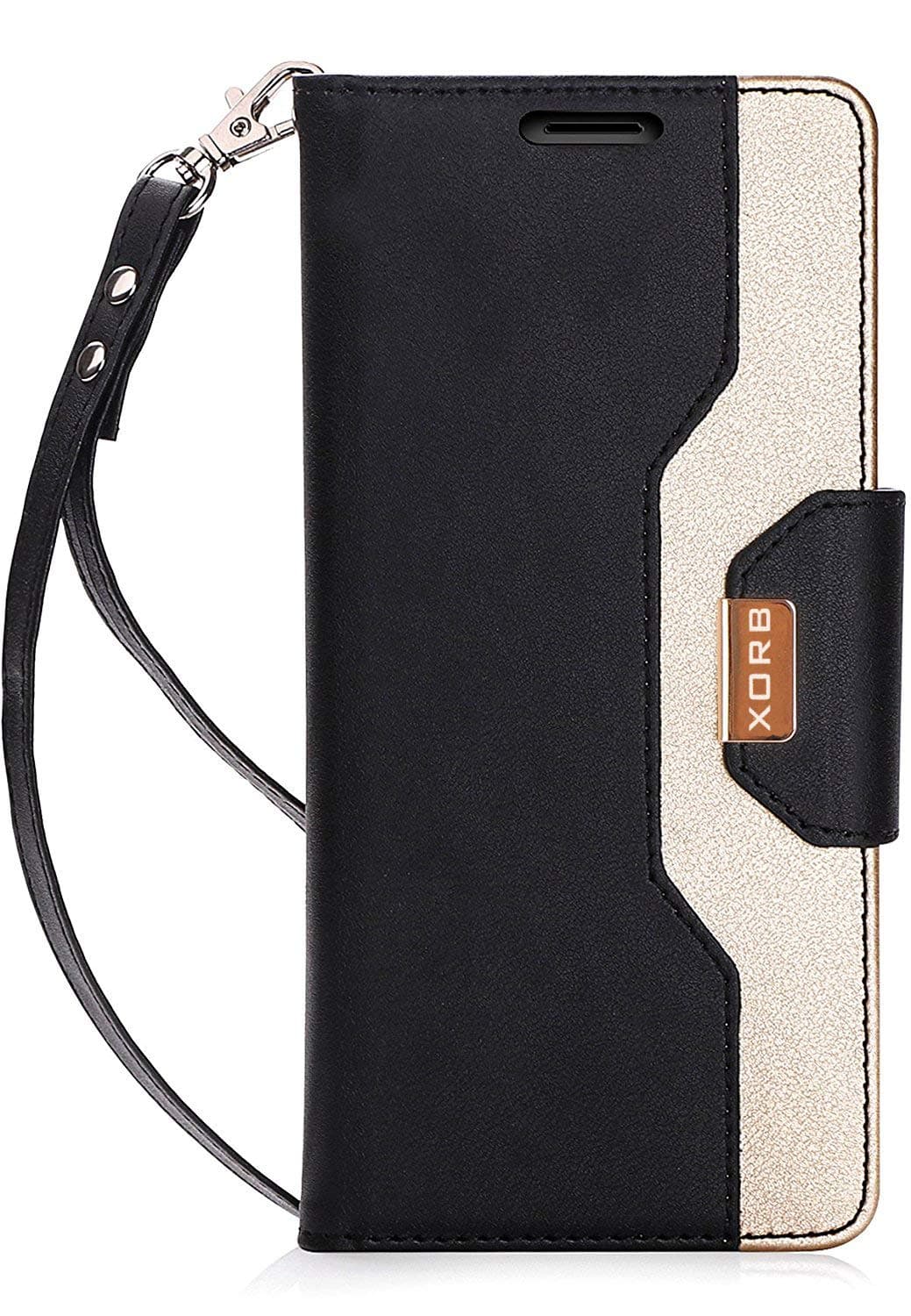 XORB Flip Cover Case for Nokia 7 Plus Leather | Inner TPU | Foldable Stand | Wallet Card Slots (Gold-Black)