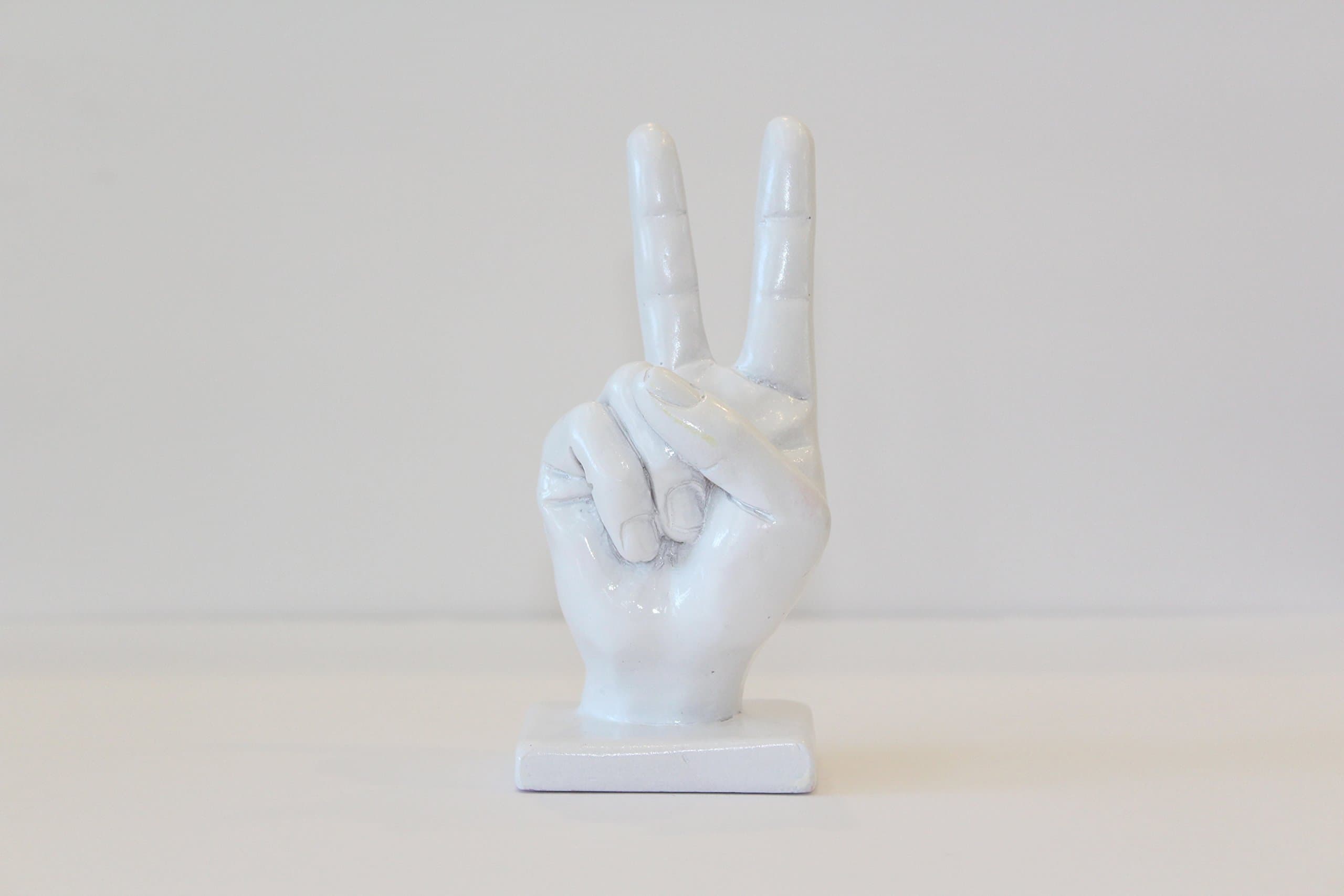 Peace Sign hand symbol sculpture White