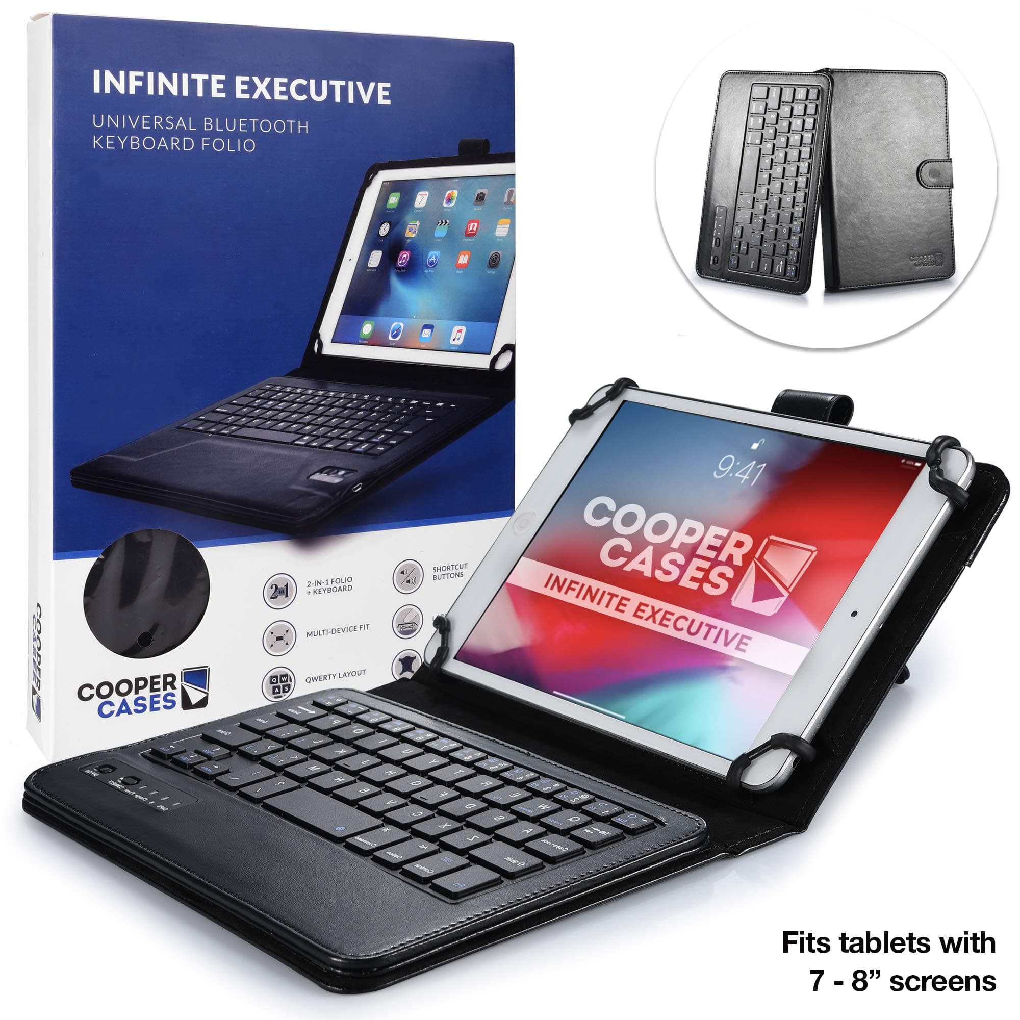Cooper Infinite Executive Keyboard Case for Samsung Galaxy Tab 4 8.0 | 2-in-1 Bluetooth Wireless Keyboard & Leather Folio Cover, Universal, 100HR Battery (Black)