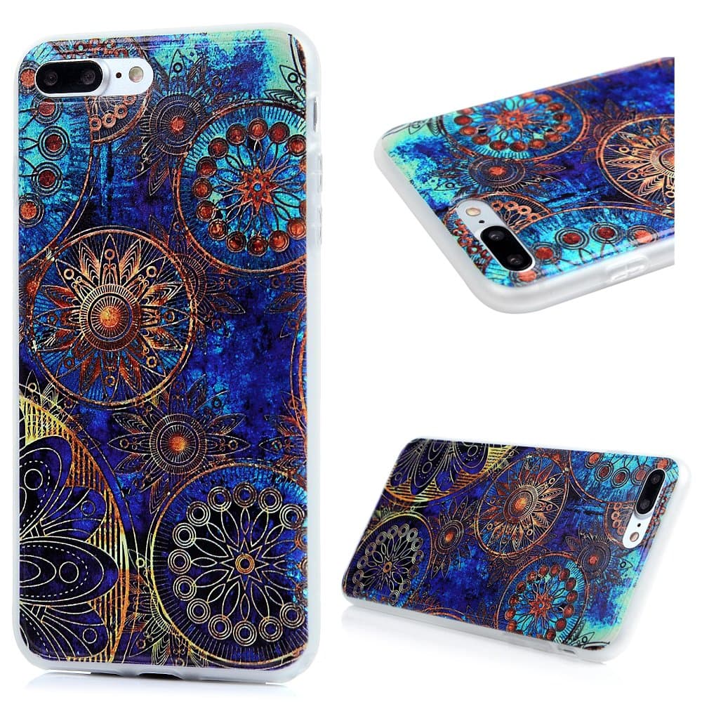 Badalink iPhone 8 Plus Case, iPhone 7 Plus Case - TPU Rubber Skin Bumper Case Shockproof Flexible Easy Grip with Cute Floral Painting Ultra Slim-Fit Protective Cover for iPhone 7 Plus - Golden Totems