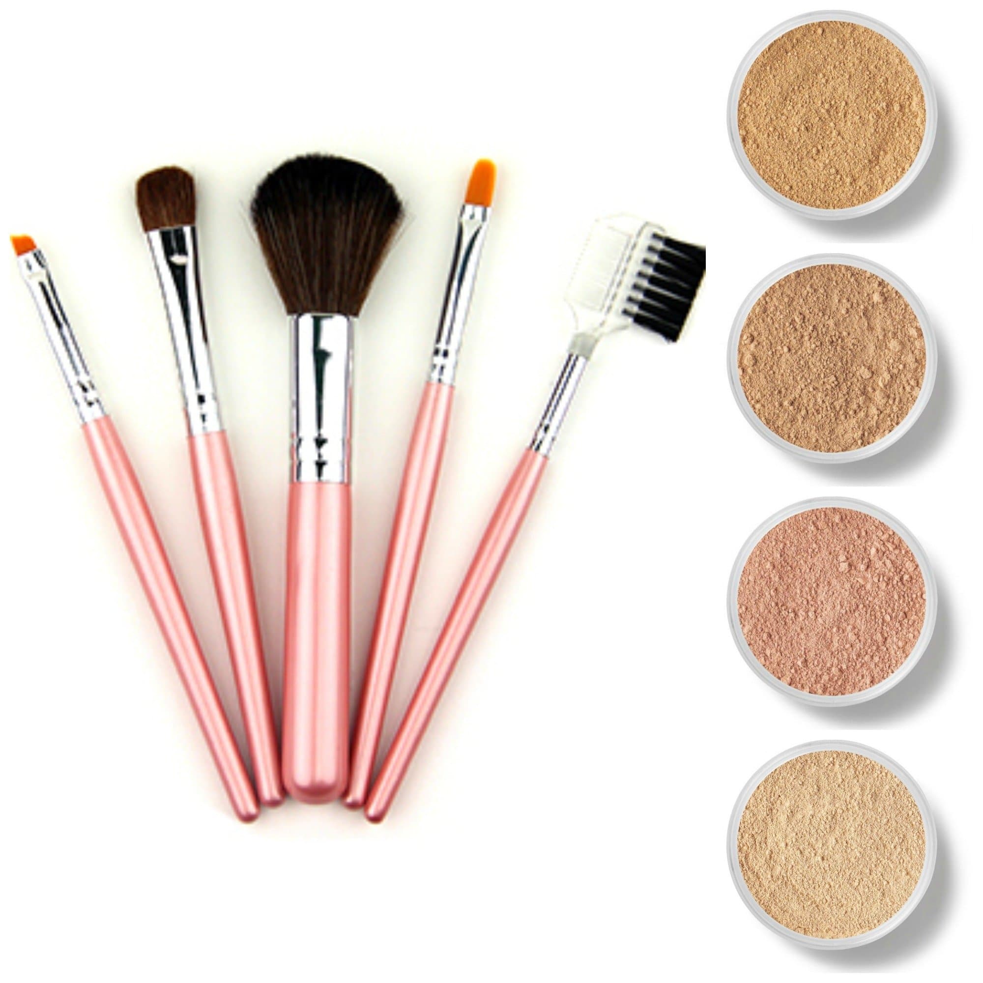 TRY ME KIT w/MINI BRUSH SET (LIGHT TAN & DEEP TAN) Mineral Makeup Sample Size Matte Foundation Bare Skin Powder